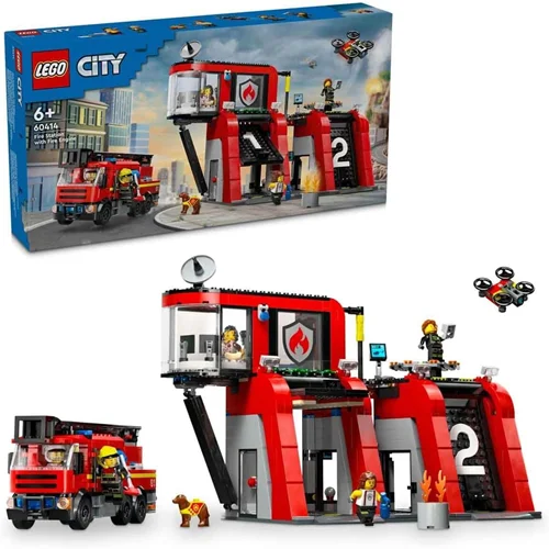 لگو سری سیتی مدل ایستگاه آتش نشانی با ماشین آتش نشانی 60414 - LEGO City Fire Station with Fire Truck 60414- Creative Toy Building Set with Fire Garage