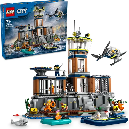 لگو سری سیتی مدل زندان در جزیره آلکاتراز ۶۰۴۱۹ - LEGO City Police Prison Island 60419-Toy Building Set with Creative Police Helicopter