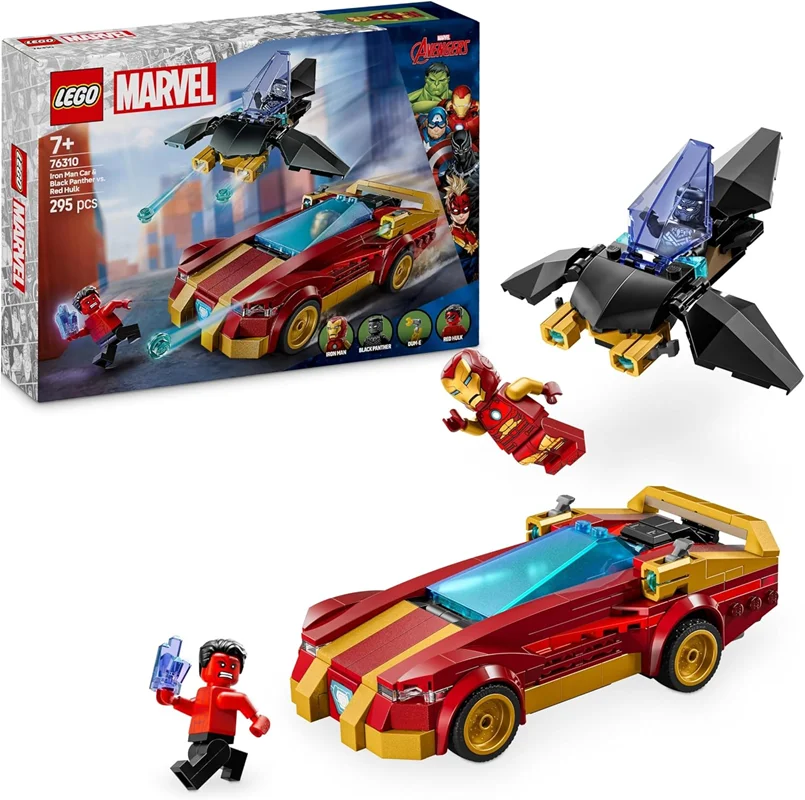 لگو سری ابر قهرمانان مدل ماشین مرد آهنی و پلنگ سیاه در مقابل هالک قرمز 76310 - LEGO Marvel Iron Man Car and Black Panther vs. Red Hulk 76310
