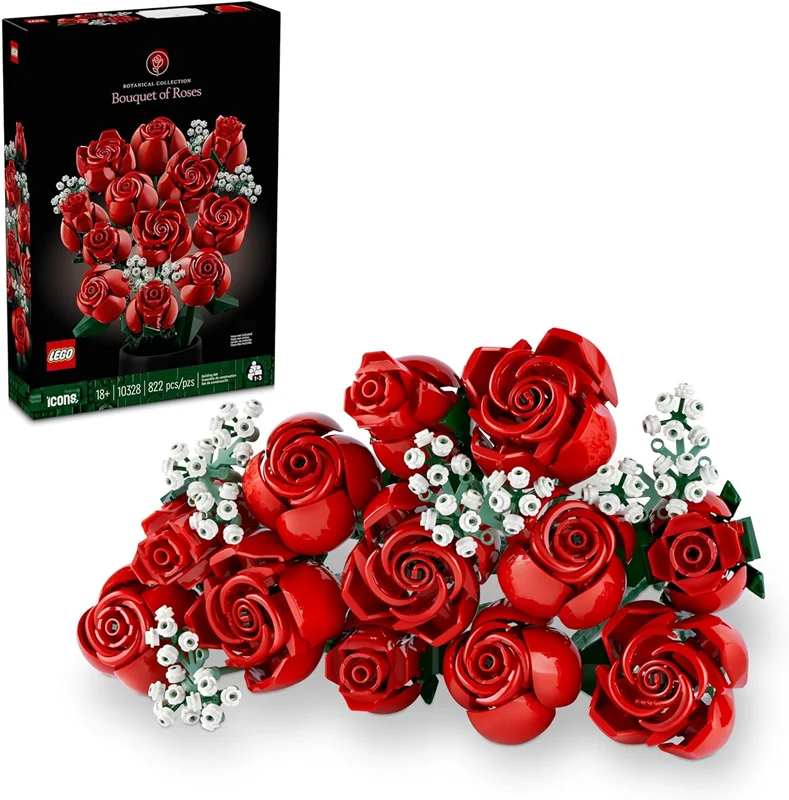لگو سری آیکون مدل گل رز قرمز ۱۰۳۲۸ - LEGO Icons Rose Bouquet 10328 - Decorative, Collectible and Displayable Creative Flower Model