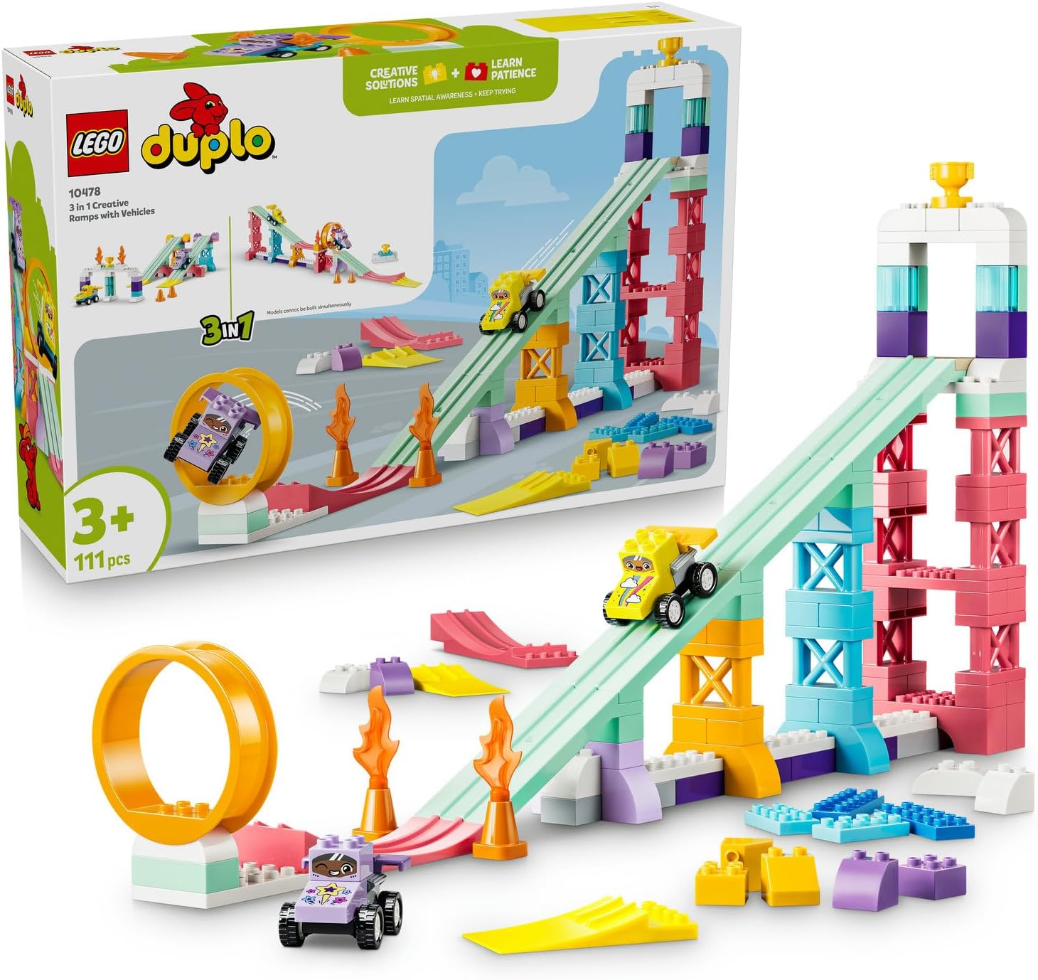 لگو سری دوپلو مدل وسایل نقلیه شهری سه در یک با رمپ‌های خلاقانه ۱۰۴۷۸ - LEGO DUPLO Town 3-in-1 Vehicles with Creative Ramps 10478