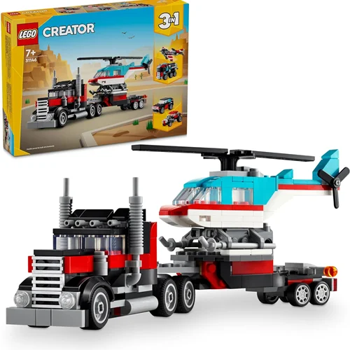لگو سری سازنده 3 در 1 مدل کامیون تخت با هلیکوپتر 31146 - LEGO Creator Flatbed Truck with Helicopter 31146