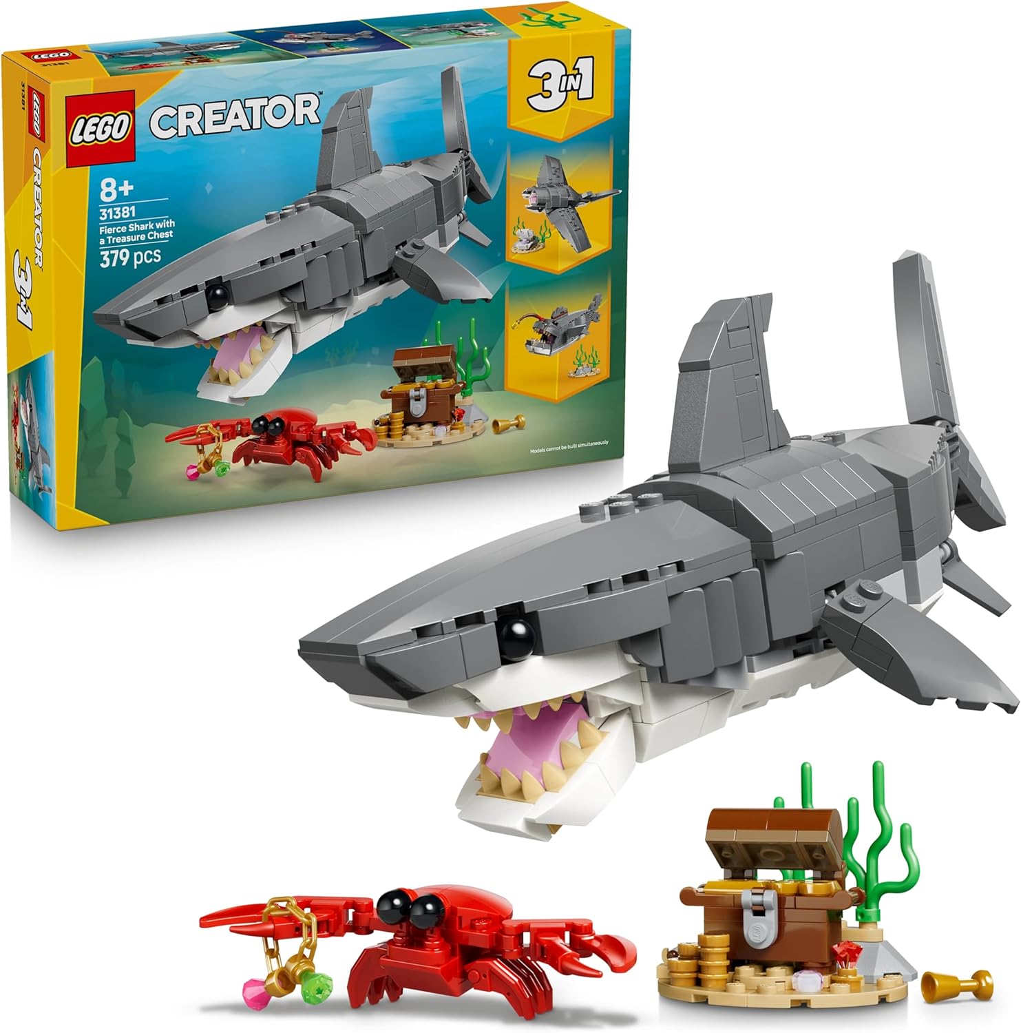 لگو سری سازنده 3 در 1 مدل کوسه بی‌رحم با صندوقچه گنج ۳۱۳۸۱ - LEGO Creator Ruthless Shark with Treasure Chest 31381